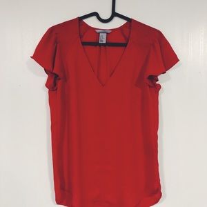 Red dress shirt with flutter sleeves!!!! ❤️❤️